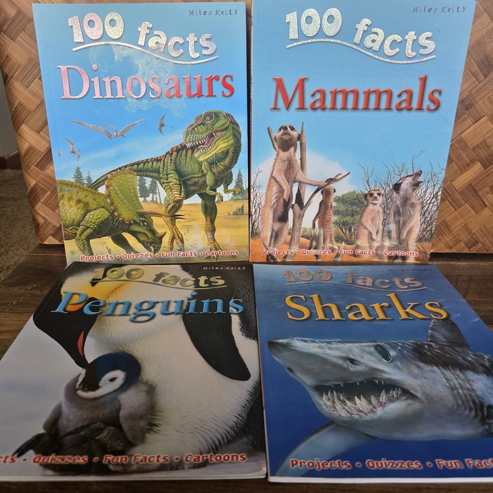 100 Facts Books Set of 4 Penguins Sharks Mammals Dinosaurs Miles Kelly Paperback